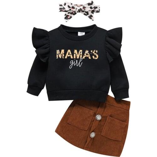 Baby Girl Clothes Set Letter Printed Top Brown Corduroy Short Skirt Headband 3M-3Y Newborn Toddler Spring Autumn Casual Outfits