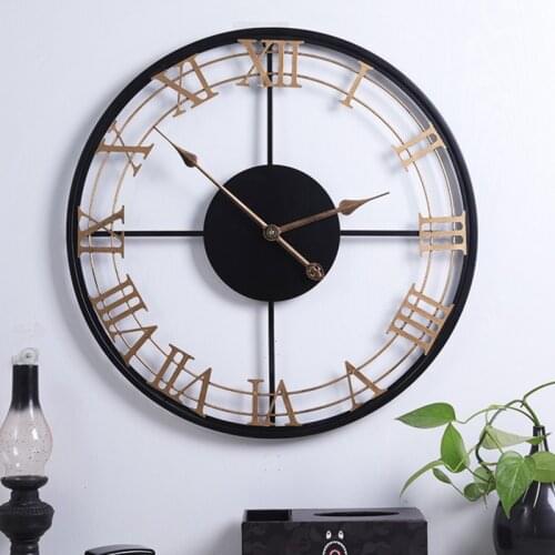 European Style Creative Living Room Clock Iron Round Art Wall Clock Dining Room Coffee Shop Decoration Roman Wall Clock Mute