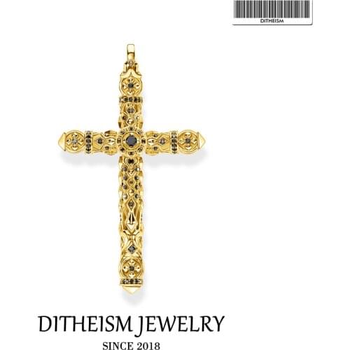 Pendant Cross 925 Sterling Silver In Gold with Black Stones Fit Necklace 2021 New Vintage Jewelry Accessories Gift For Men Women