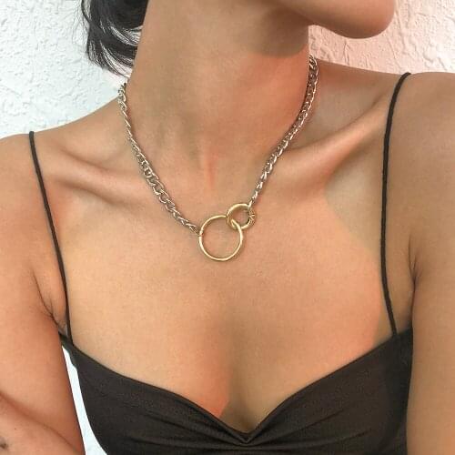 Lalynnly Simplicity Double Circle Alloy Necklace For Women Geometry Clavicle Chain Personality Female Girls Jewelry Gifts N8650