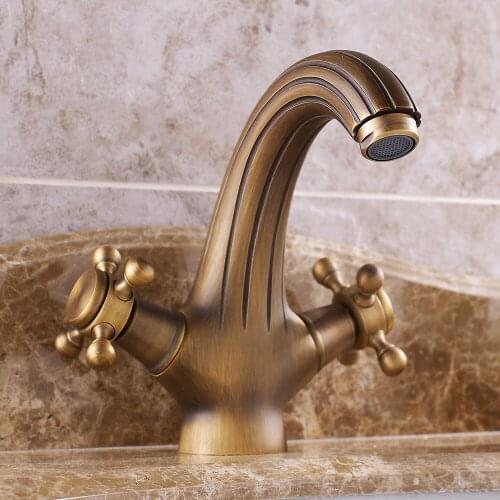 Two Ceramic Screw Handles Water Filter Faucet Brush Finish Antique Brass Faucet Bathroom Sink Basin Faucet