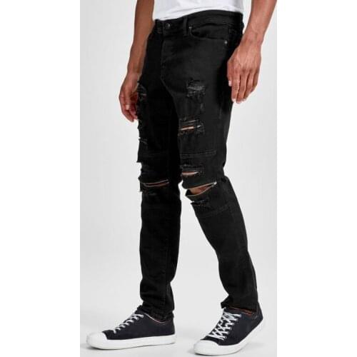 HOT 2018 mens holes, black jeans casual zippers mens trousers
