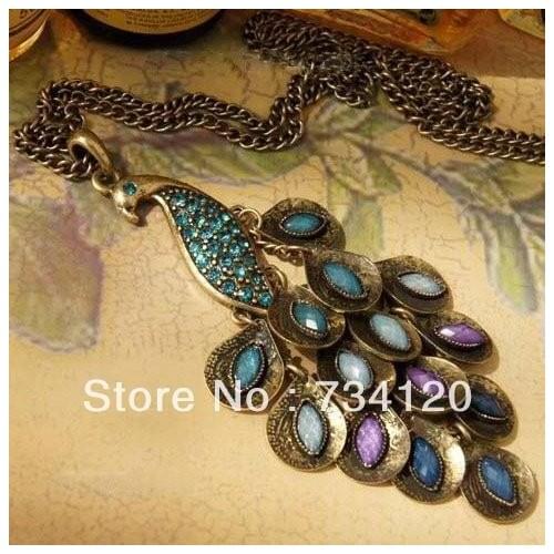 Hot Sales Fashion Jewels the Peacock Retro Colorful Necklace Sweater Chain