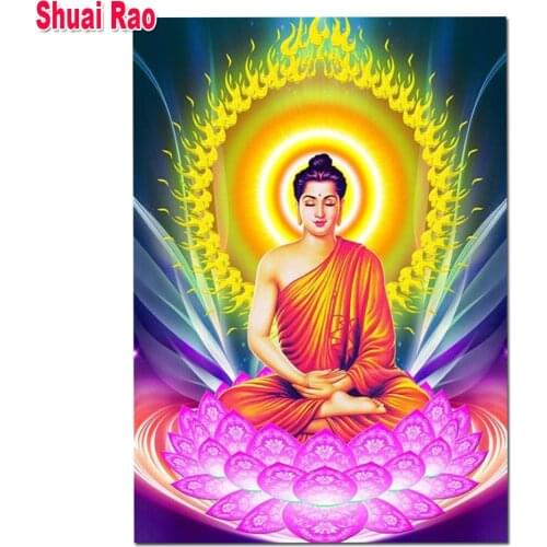 Lotus Buddha Icon full round square diamond embroidery Handworke Puzzle Diy Full Display diamond painting mosaic Religion Art