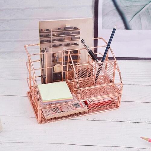 Multi-functional Desk Organizer Mesh Metal Pen Holder Stationery Container Box Office School Supplies Accessories storage box