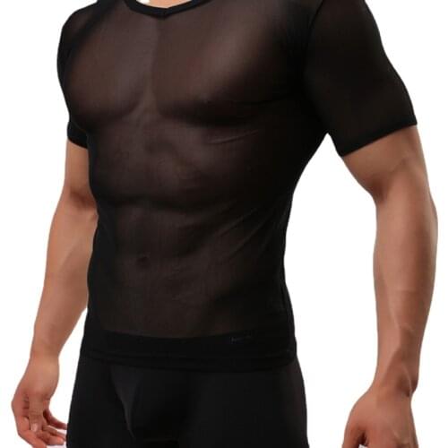 Fashion Brand 2017 Men Sexy gauze Sheer Bodysuit Undershirt/Man Spandex Lycra Transparent breathable T-shirt men vest