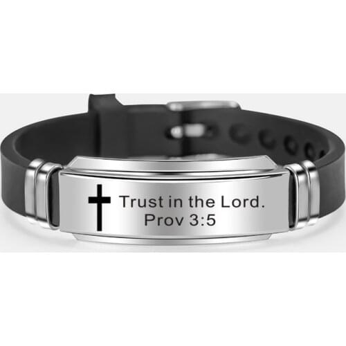 Trendy Cross Jesus Scripture Quote Bracelet Christian Bible Verse Inspiring Faith Stainless Steel Bracelets Silicone Wristband