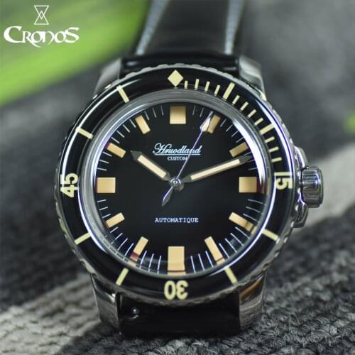 Cronos Hruodland Diver Men Watch Automatic PT5000 SW200 Bubble Domed Sapphire 20ATM Leather Strap