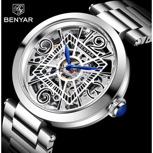 Benyar New 2021 Men Mechanical Watch Luxury Stainless Steel Automatic Watch Mens Fashion Sports Waterproof Clock Watch For Men