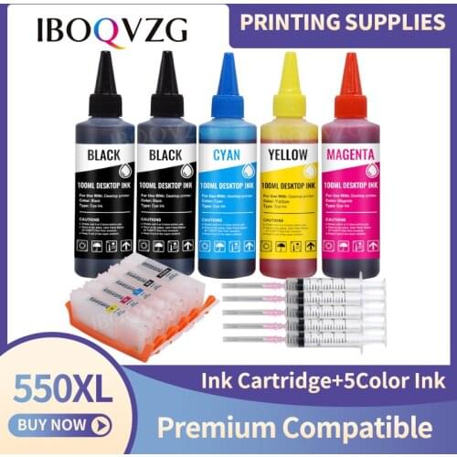 IBOQVZG Compatible PGI 550 CLI 551 Refill Ink Kit For Canon Pixma MG6350 MG7150 MG7550 IP8750 printer + 6 Color 100ml Dye Ink