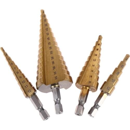 HSS Straight Groove Titanium CoatedStep Drill Bit Metal Hole Cutter Drill Set