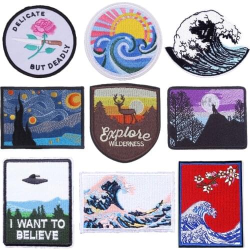 Patches For Clothing Appliqued Art Landscape Mountain Beach Painting DIY Accessories Patches On Clothes Stickers Iron On Patches