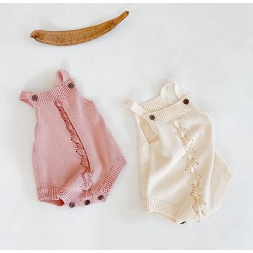 Baby Solid Bodysuit Spring Autumn Clothing Newborn Sleeveless Outfit Knitted Warm Jumpsuit For Baby Boy Girl Button One-Piece