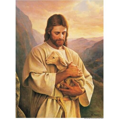 Wholesale oil painting # HOME Church Religious ART Christ with sheep art PRINT PAINTING ON CANVAS # free shipping cost