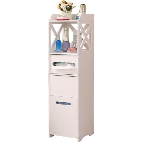 Bathroom Shelf Bathroom Quilted Floor-standing Toilet Side Cabinet Toilet Waterproof Storage Cabinet with Trash Can