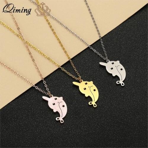QIMING Cute Beluga Dolphin Pendant Necklace Baby Women Children Jewelry Lovely Cartoon Sea Animal Stainless Steel Necklace Gift