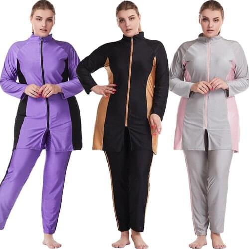 Plus Size Muslim Burkini Modest Full Cover Swimsuit Women Long Sleeve Tops Pants Hat Swimwear Islamic Arab Swim Surf Beach Wear