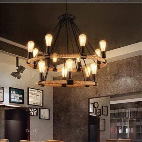 Retro Loft Rope Chandelier 6/8/14 Heads Living Room Bedroom Decor Pendant Lamp Kitchen Hanging Lamps lighting Fixtures Luminaire
