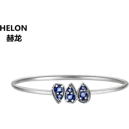 Solid 14k White Gold Natural Sapphires Ring Women Engagement Wedding Band Pear Shape Classic Fine Jewelry