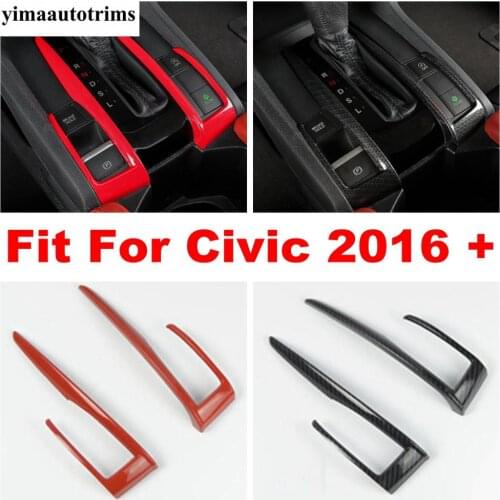 Car Styling Gear Shift Panel Decorative Strip Auto Cover Trim For Civic 2016 - 2020 Red / Carbon Fiber Style Interior Refit Kit