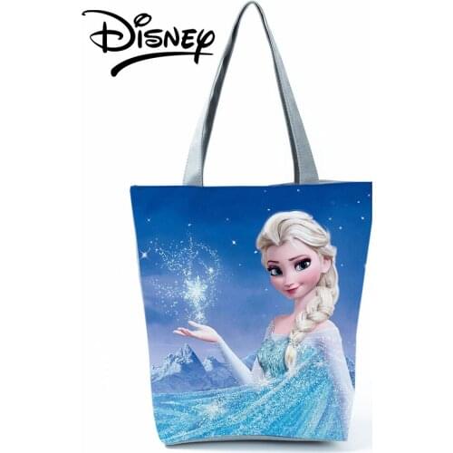 Frozen Printed Handbag Travel Women Large Capacity Reusable Shopping Bag Girl Blue Beach Tote Fashion Animation Shoulder Bags