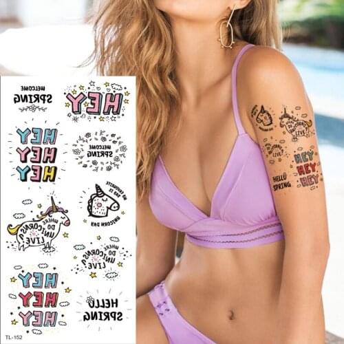 Tattoo women fake tattoo unicorn letter waterproof temporary tattoos on the body sticker sexy girl tatoo russian wave heartbeat