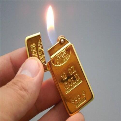 Thin Creative Gold Nugget Gas Inflatable Personality Flint Wheel Exquisite Gold Bar Lighter