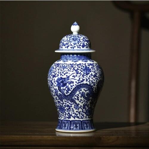 Traditional Chinese Blue and White Porcelain Tank Decoration Dragon and Phoenix Ginger Jar
