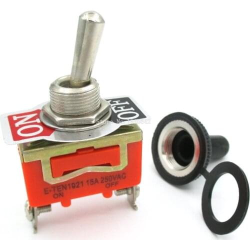 1Set 15A 250V AC SPST 2 Terminal ON OFF Toggle Switch With Black Waterproof Cap Power Switches E-TEN1021