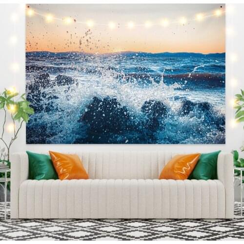 Blue Waves Scenery Tapestry Vintage Exotic Summer Plant Nature Frame for Bedroom Photography Wall Decor