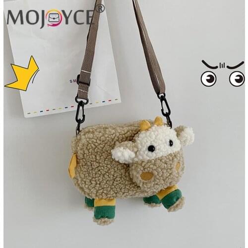 Women Fashion Cartoon Messenger Bags Casual Female Soft Plush Zipper Crossbody Bags Girls Lamb Shape Shoulder Bags