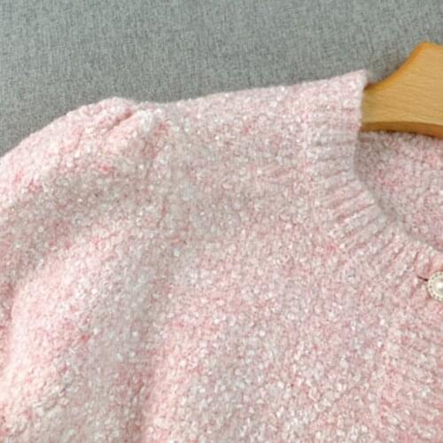 2021 autumn and winter temperament new wool sleeved round neck cardigan womens loose top knitted sweater