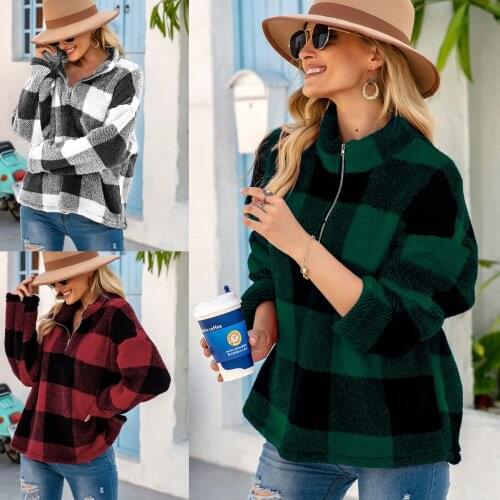 Hirigin Plaid Women Sweatshirts Fall Clothing 2020 New Plush Plus Szie Women Hoods Warm Coat Fashion Loose Streetwear Outfits