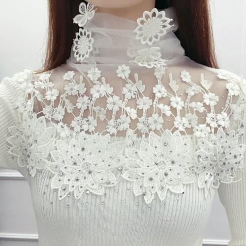 2019 Autumn Winter Women Sweater Turtleneck Lace Flower Long Sleeves Pullovers Knitted Sweaters Elegant Jumper Pull Femme R313