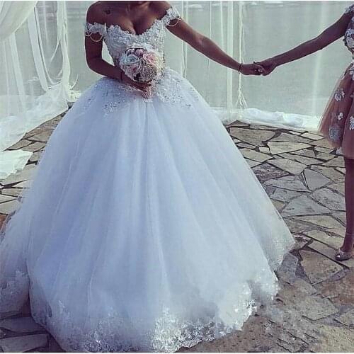 Vintage Sparkly Sequined Beaded Wedding Dresses 2021 Ball Gown Lace Country Arabic African Bridal Gowns White Vestido De Novia