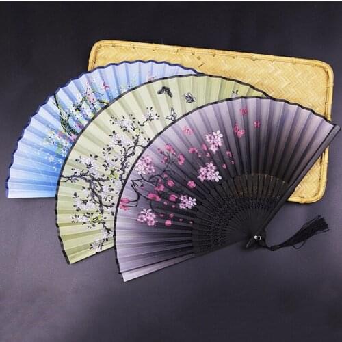 1Pcs Vintage Silk Folding Fan Retro Chinese Japanese Bamboo Folding Fan Dance Hand Fan Home Decoration Ornaments