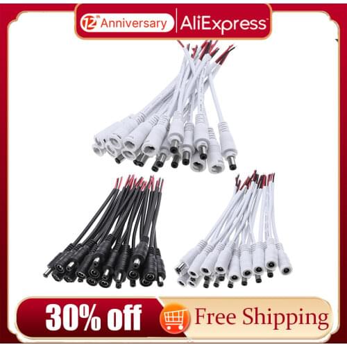 10pcs 5.5x2.1 DC 12/24V Male+Female Plug Cable Wire Connector for LED Strip Light Ceiling Light DC led Strip Light Connectors