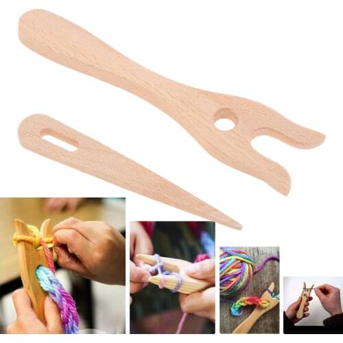 2pcs/set Wood Braiding Tools DIY Handmade Y Big Eye Needle Fork Knitting Kit Bracelet Necklace Fiber Work Weave Loom Sewing Tool