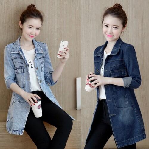 2021 Spring Autumn Long Slim Denim Outwear Female Korean Plus Size 5XL Wild Casual Trench Coat Long Sleeve Cowboy Windbreaker