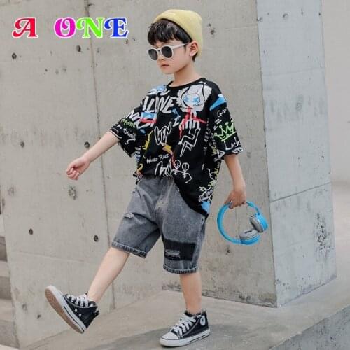 2021 Summer boys set kids tee children handsome Korean short-sleeved pants two-piece set fashion catton boys clothes