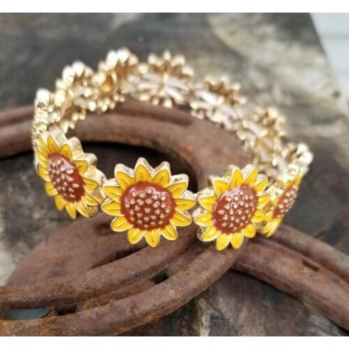 2021 Wholesale Sunflower Sun Flower Daisy Bracelet Alloy Adjustable Elastic Flower Bracelet