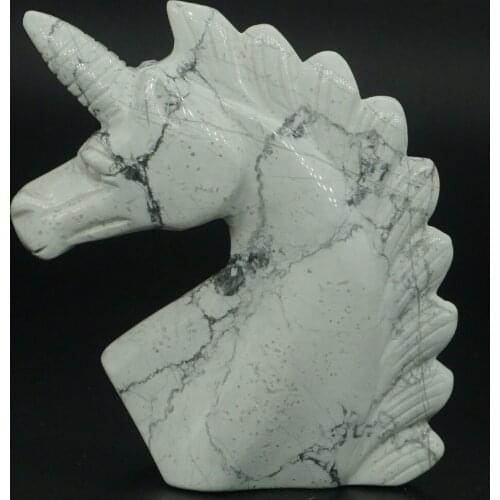 3" Natural Gemstone White Howlite Turquoise Unicorn Figurine Reiki Healing Crystal Statue Decor#W1