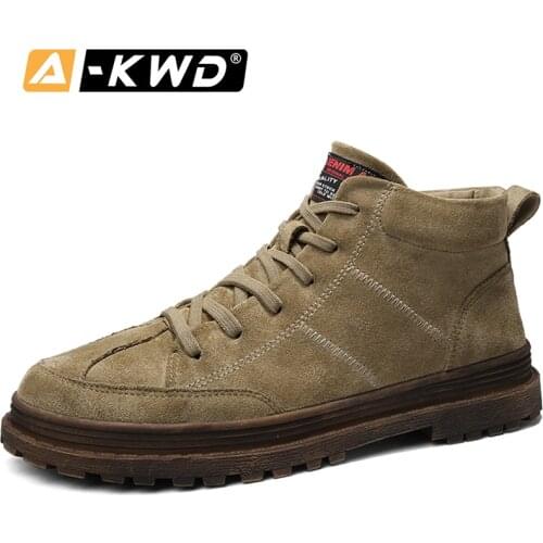 Autumn Breathable Brown High Tos Fashion Leather Sneakers Lace-up Trainers Men Ankle Boots Arbeitsschuhe Casual Work Boots 39-44