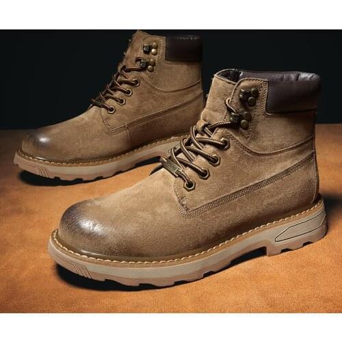 Men Leather Boots Male Winter Casual Motorcycle Ankle Botas Hombre Men Lace-Up Basic Boots Man Fashion Men Boots