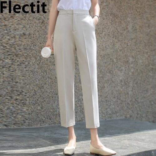 Flectit Womens Pants High Waist Straight Leg Ankle Length Business Casual Pants Summer Trousers Ladies Outfit