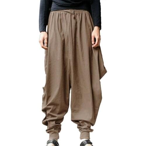 Pants Men Vintage Solid Color Loose Sports Harem Pants Wide Leg Elastic Band Long Trousers Mens Clothing 2021