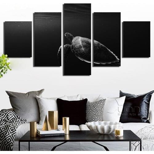 Black Changeable Background Color Turtle In The Sea Poster 5pcs Animal Canvas Painting HD Printing Home Decoration