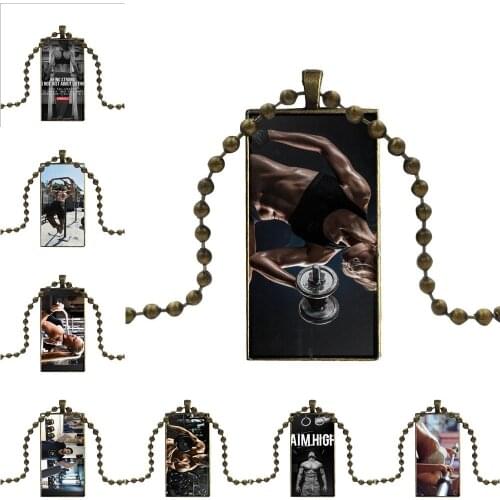 For Girls Gifts Design Fashion Vintage Glass Women Rectangle Necklace Pendants Loving Bodybuilding Gym Fitness