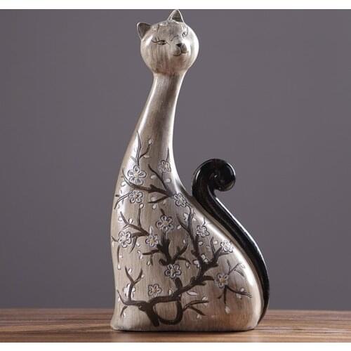 European style retro creative plum cat resin handicrafts Creative home bedroom lovers a pair of cat personalized resin decor
