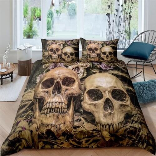 Scary Skull Print Bedding Set 3d Halloween Pattern Quilt Cover Pillowcase Teen Bedroom Decorative Home Textile Set